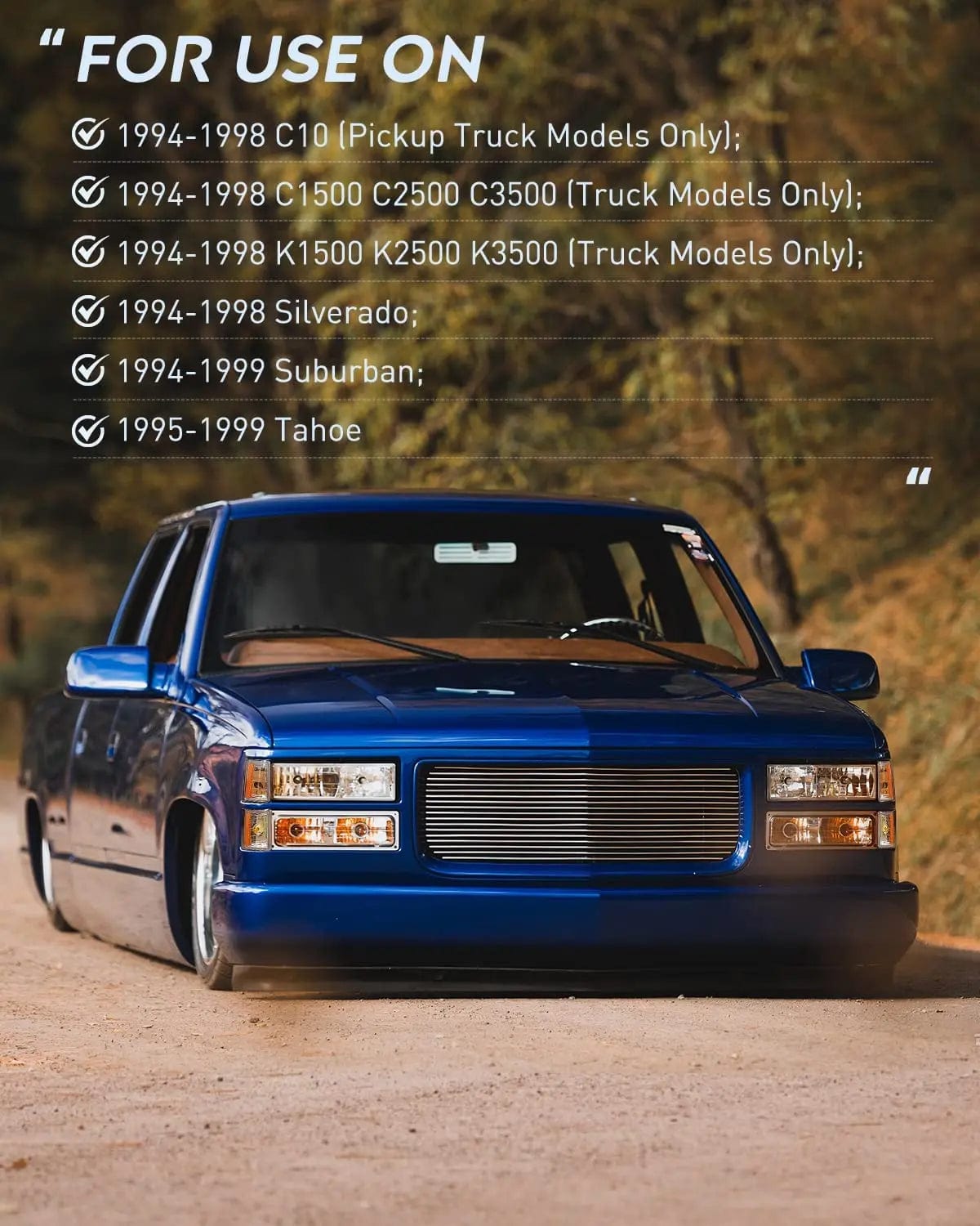 LED Headlight 1994 1995 1996 1997 1998 Chevy Silverado Tahoe Suburban C10 C/K 1500 2500 3500 Headlight Assembly Chrome Case Amber Reflector