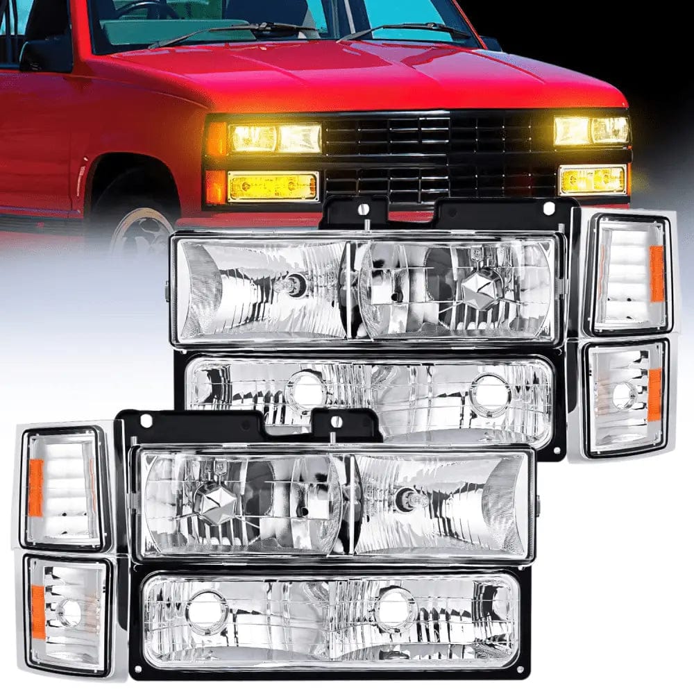 Headlight Assembly 1994 1995 1996 1997 1998 GMC Suburban Yukon Sierra C/K Series 1500 2500 3500 Headlight Assembly Chrome Case Amber Reflector