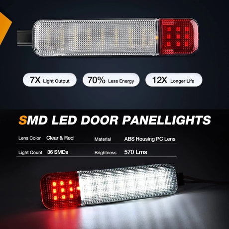 Led light Strip 2PCS LED Interior Door Panel Light Courtesy Warning Lights White Red for Chevy GMC Silverado Sierra 1500 2500 3500 HD Suburban Cadillac Escalade Hummer H2