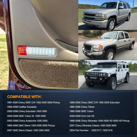 Led light Strip 2PCS LED Interior Door Panel Light Courtesy Warning Lights White Red for Chevy GMC Silverado Sierra 1500 2500 3500 HD Suburban Cadillac Escalade Hummer H2