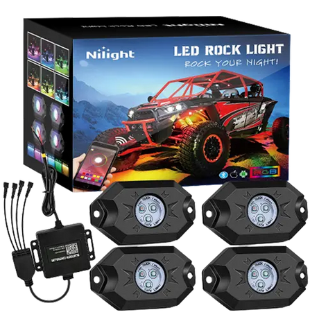 RGB Rock Lights LED RGB Rock Lights Bluetooth Underglow Multicolor Neon (4 Pods)