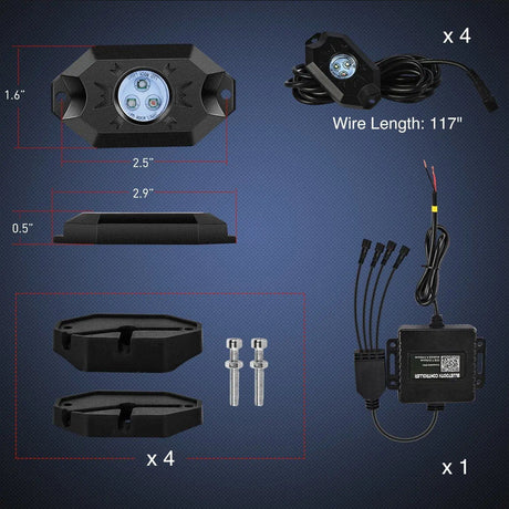 RGB Rock Lights LED RGB Rock Lights Bluetooth Underglow Multicolor Neon (4 Pods)