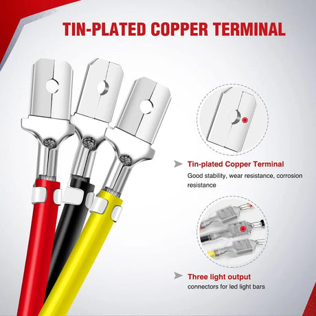 Wiring Harness Kit 2PCS 16AWG 10FT Wire Extension Kit 3 Leads For Amber White LED Light Bar/Led Pods/LED Work Light