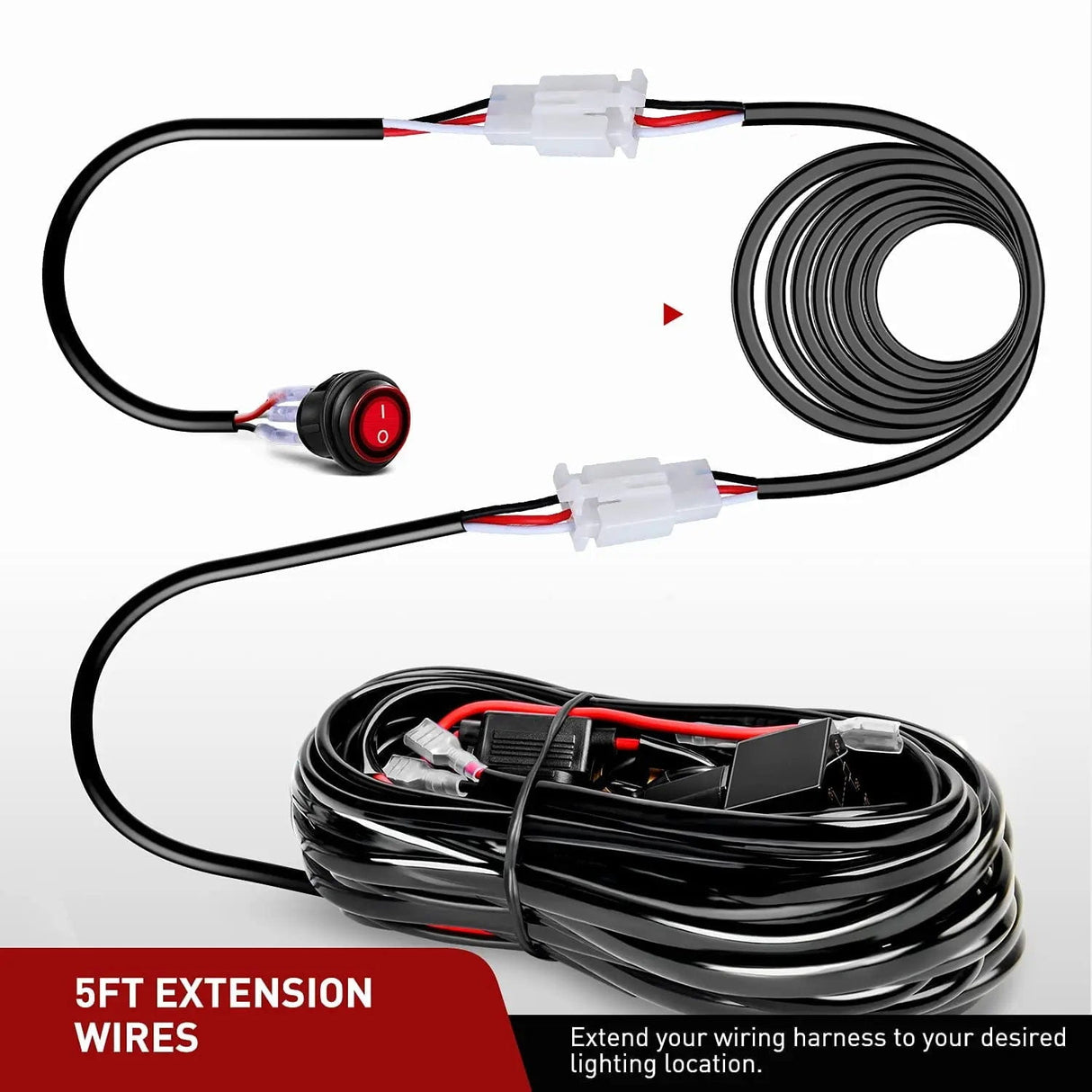 Wiring Harness Kit 2PCS 22AWG 5FT Wire Extension Kit For LED Light Bar/Led Pods/LED Work Light