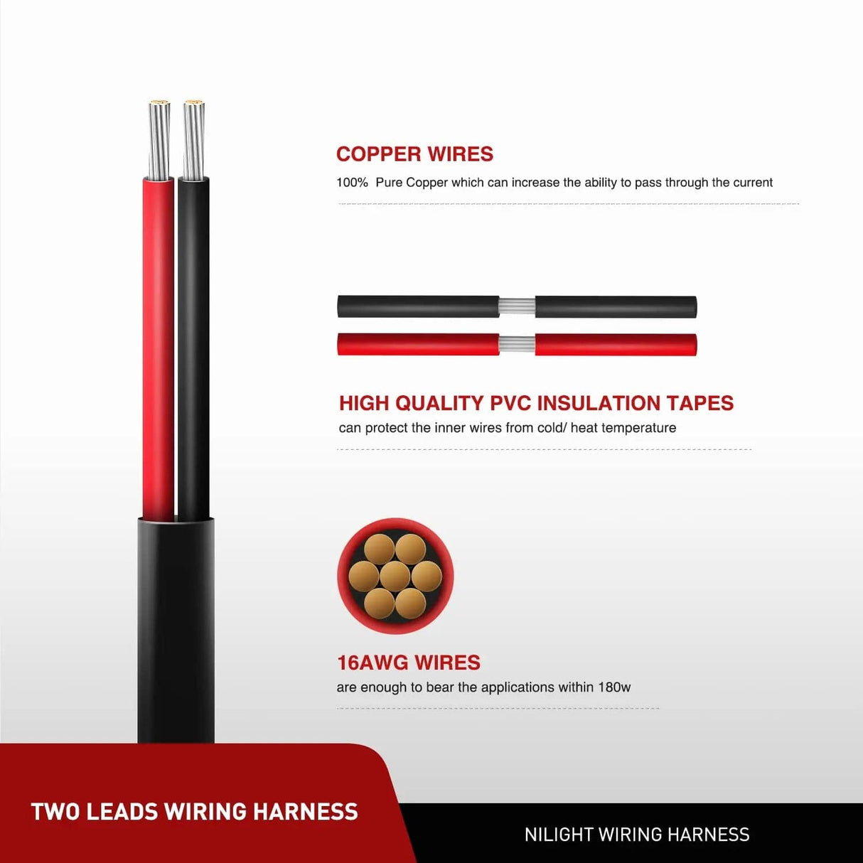 Accessories 2PCS 16AWG 20FT Wire Extension Kit For LED Light Bar/Led Pods/LED Work Light