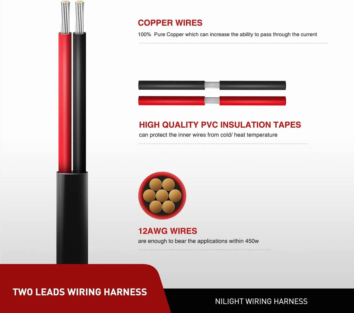 Wiring Harness Kit 2PCS 12AWG 10FT Wire Extension Kit For LED Light Bar/Led Pods/LED Work Light