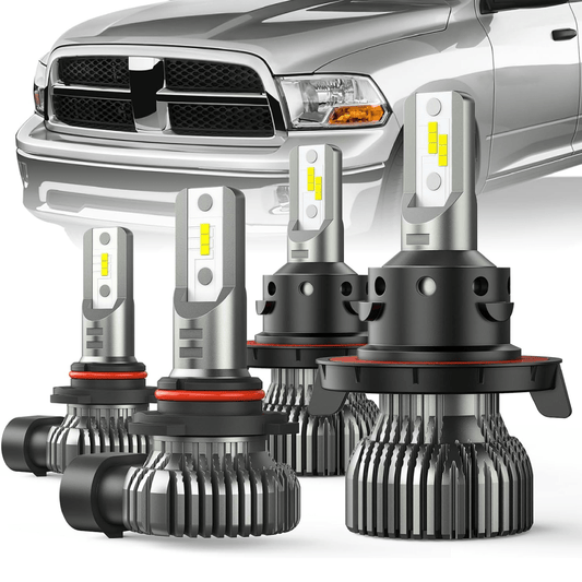 LED Headlight LED Headlight and Fog Light Bulbs Fits For Dodge Ram 1500 2500 3500 (2010-2012), Halogen Headlamp Upgrade Replacement, Compact Size, 6000K Cool White, 4-Pack