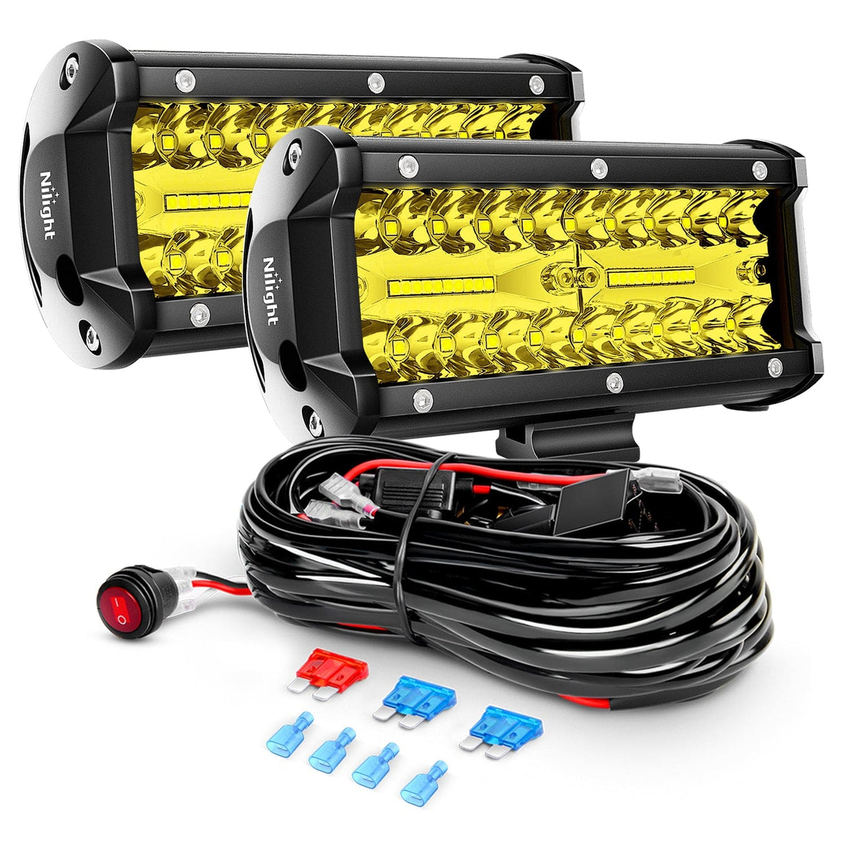 LED Light Bar 2PCS 6.5Inch 120W Amber LED light bars with 16AWG Wiring Harness Kit-2 Lead