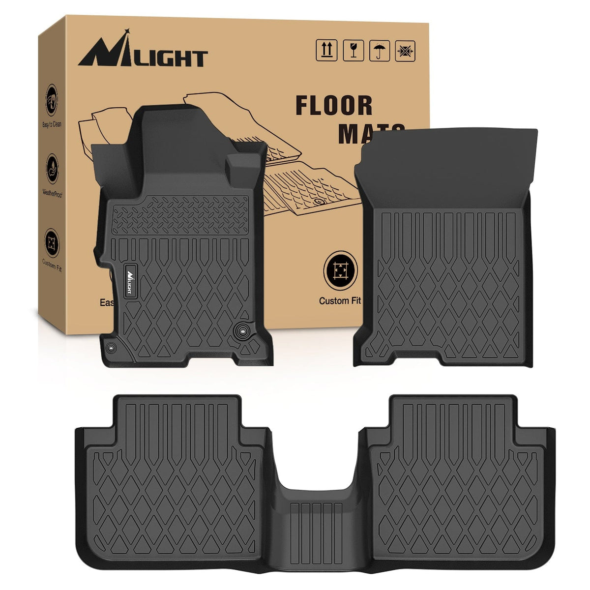 XPE Waterproof Floor Liner Mats For Honda Accord Sedan 2013-2017 - 3 Piece Set