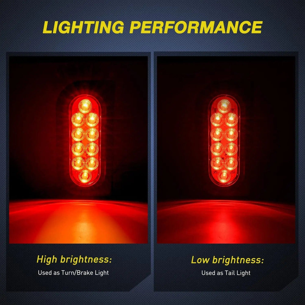Tail Brake Turn Reverse Lights 6 Inch Oval Red Tail Lights w/ Mount Bracket (Pair)