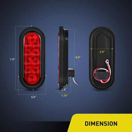 Tail Brake Turn Reverse Lights 6 Inch Oval Red Tail Lights w/ Mount Bracket (Pair)
