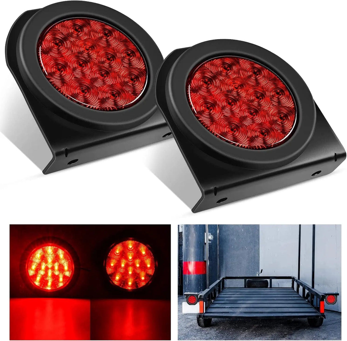 Tail Brake Turn Reverse Lights 4 Inch Round Red Tail Lights w/ Mount Bracket (Pair)