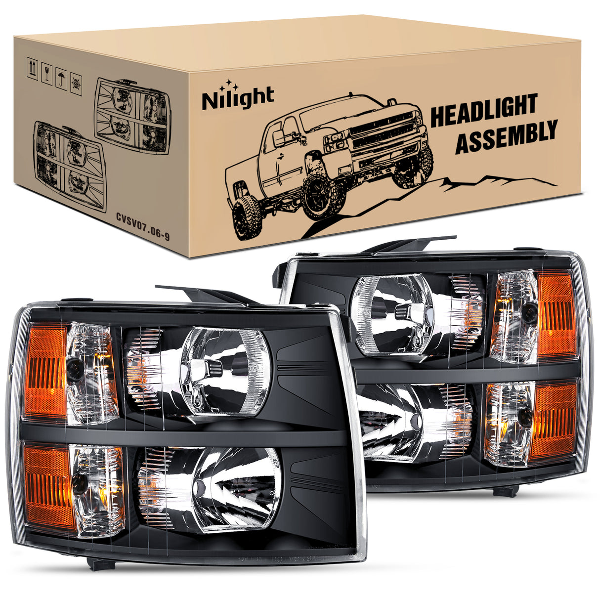 2007 2008 2009 2010 2011 2013 Chevy Silverado 1500 2007 2008 2009 2010 2011 2013 2014 Silverado 2500HD 3500HD Headlight Assembly Black Case Amber Reflector