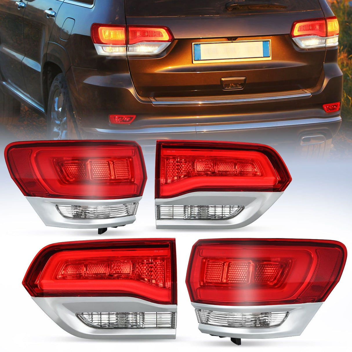 Taillight Assembly Taillight Assembly Compatible with 2014 2015 2016 2017 2018 2019 2020 Jeep Grand Cherokee Laredo/Limited/Overland/Summit Tail Lights Driver and Passenger Side w/Bulbs 4 PCS