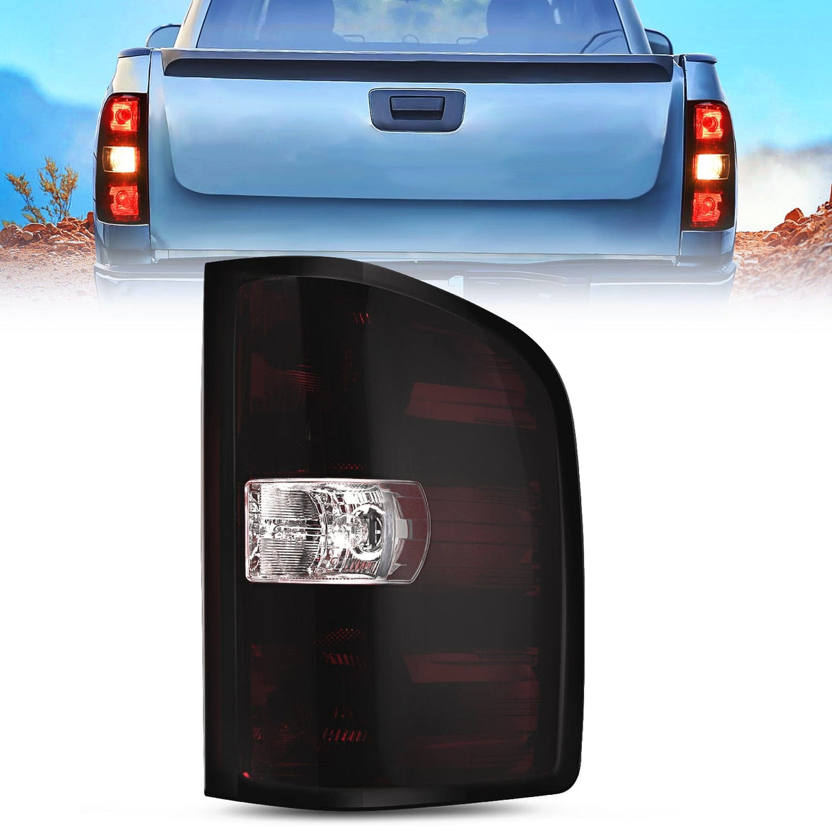 Taillight Assembly Taillight Assembly Compatible with 2007 2008 2009 2010 2011 2012 2013 2013 2014 Chevy Silverado 1500 2500HD 3500HD 2007-2013 GMC Sierra 3500HD Rear Lamp Replacement with Dark Red Lens Passenger