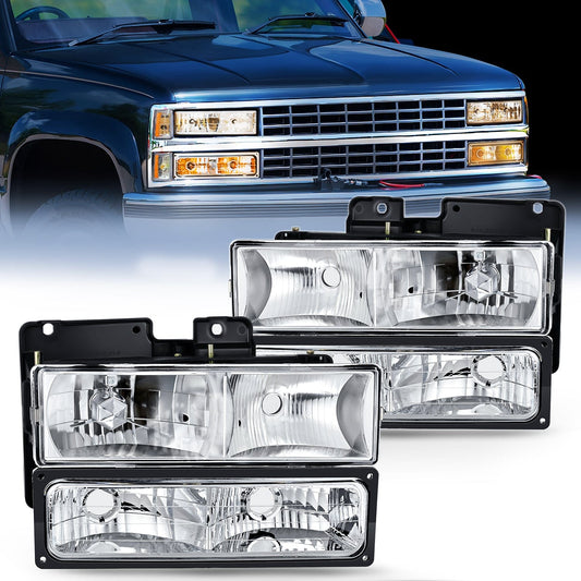 Headlight Assembly 1988 1989 1990 1991 1992 1993 1994 1995 1996 1997 Chevrolet GMC C10 C/K 1988-1999 Silverado Suburban Sierra Blazer Tahoe Yukon Headlight Assembly Chrome Housing
