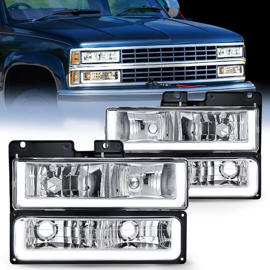 Headlight Assembly 1988 1989 1990 1991 1992 1993 1994 1995 1996 1997 Chevrolet GMC C10 C/K 1988-1999 Silverado Suburban Sierra Blazer Tahoe Yukon DRL Headlight Assembly Chrome Case
