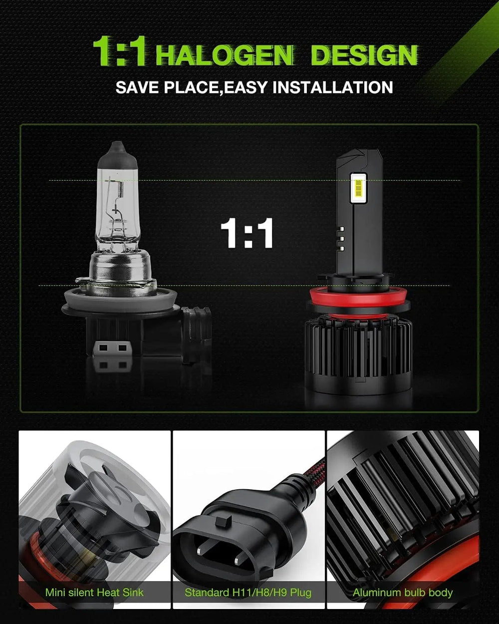 LED Headlight Nilight H11 LED Bulb,350% H8 H9 LED Headlight Bulbs High Brightness Than Halogen Bulbs,Low Beam H11 6000K Cool White 12000LM,2 PCS