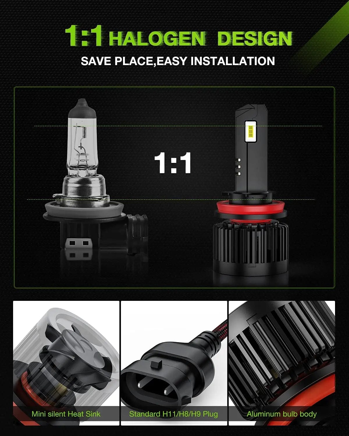 LED Headlight Nilight H11 LED Bulb,350% H8 H9 LED Headlight Bulbs High Brightness Than Halogen Bulbs,Low Beam H11 6000K Cool White 12000LM,2 PCS