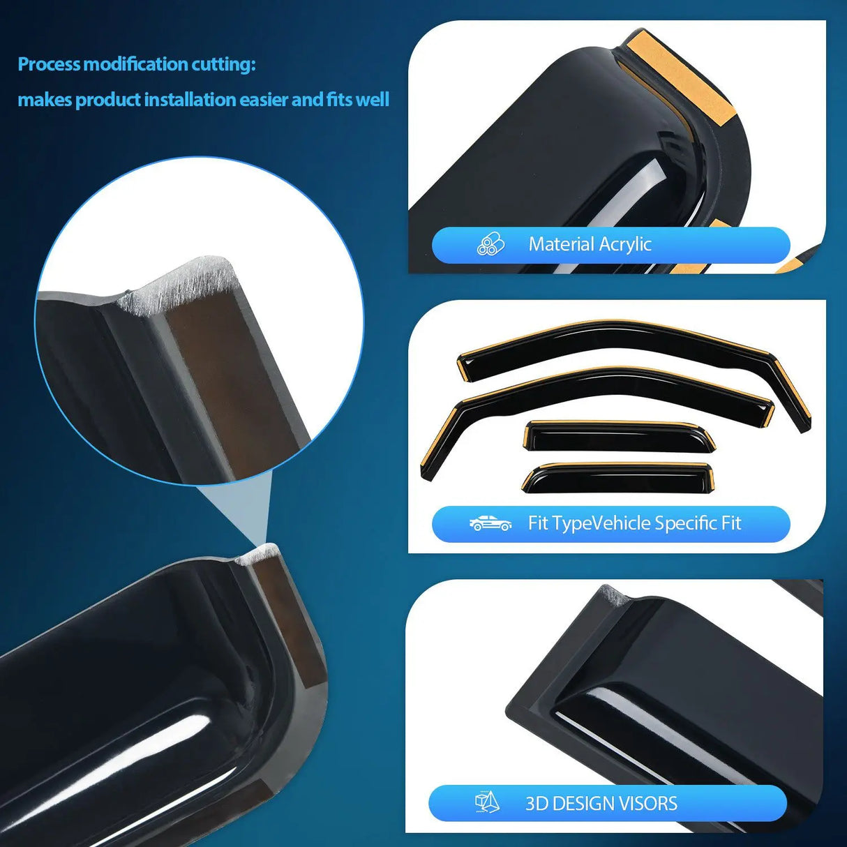 Nilight in Channel Rain Guards for Ram 1500 2009-2018,Original Window Deflectors, Vent Window Visors-4pcs Nilight Led Light