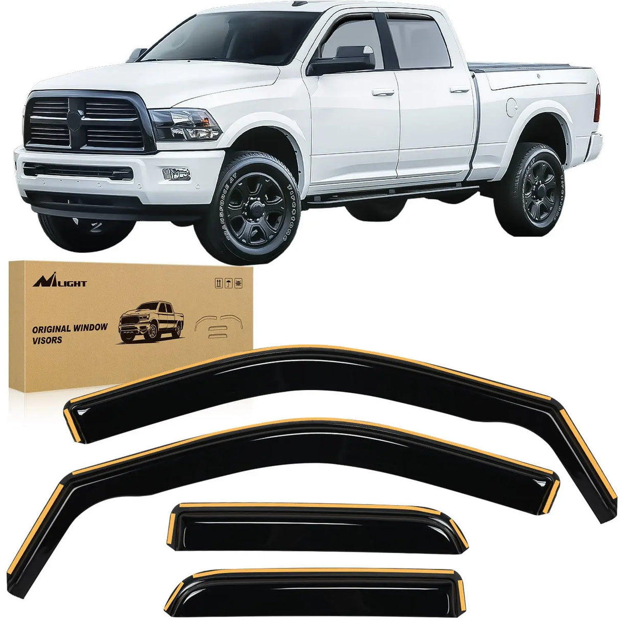 Nilight in Channel Rain Guards for Ram 1500 2009-2018,Original Window Deflectors, Vent Window Visors-4pcs Nilight Led Light