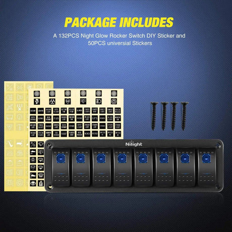 switch panel 8Gang Aluminum 5Pin ON/Off Blue Rocker Switch Panel