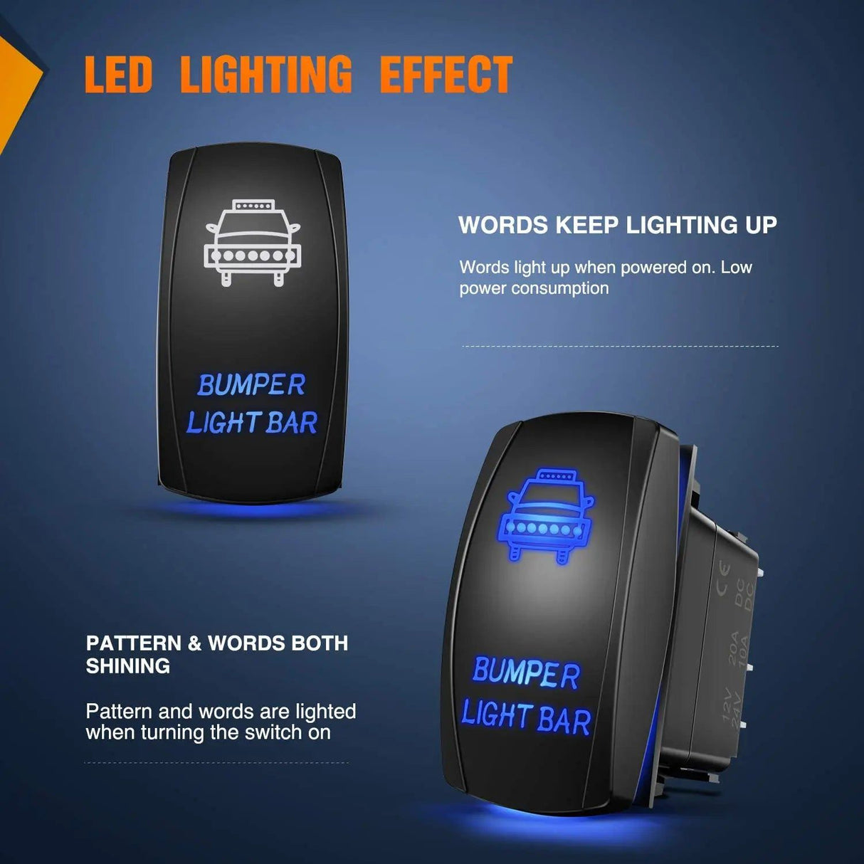 Rocker Switch 5Pin Laser On/Off Bumper Light Bar Rocker Switch Blue