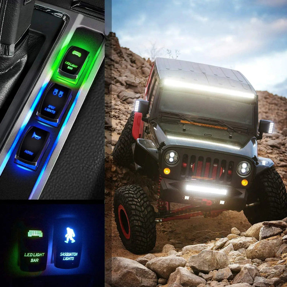 Rocker Switch 5Pin Laser On/Off LED Light Bar Rocker Switch Green