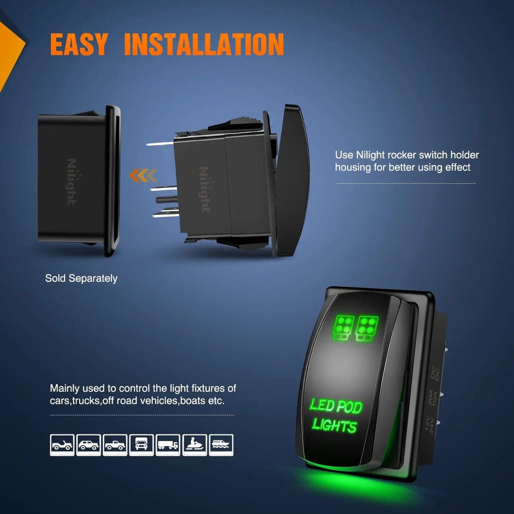 Rocker Switch 5Pin Laser On/Off LED Pod Lights Rocker Switch Green