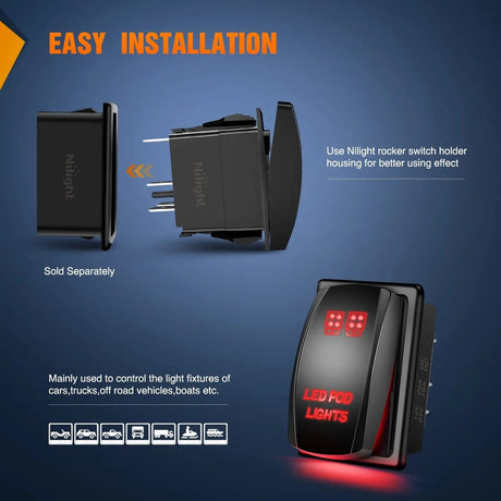 Rocker Switch 5Pin Laser On/Off LED Pod Lights Rocker Switch Red