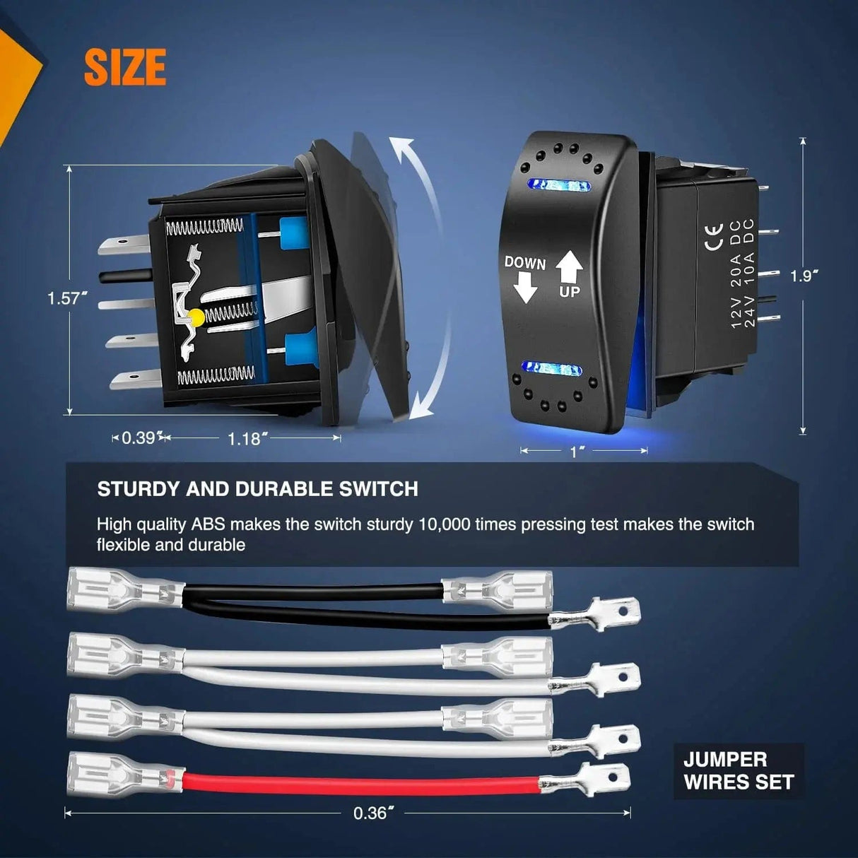 Rocker Switch 7Pin DPDT On/Off Momentary Down Up Rocker Switch Blue