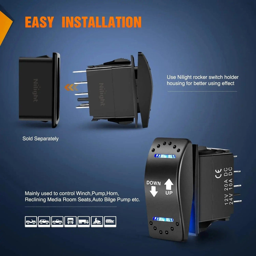 Rocker Switch 7Pin DPDT On/Off Momentary Down Up Rocker Switch Blue