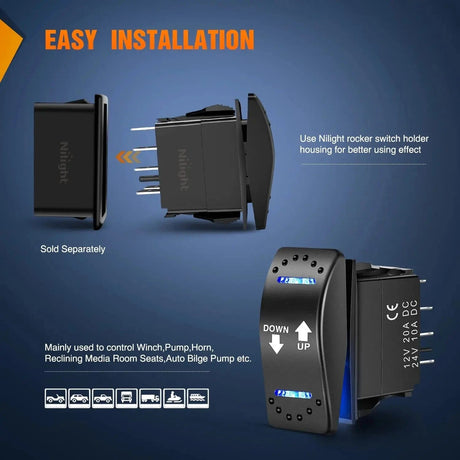 Rocker Switch 7Pin DPDT On/Off Momentary Down Up Rocker Switch Blue