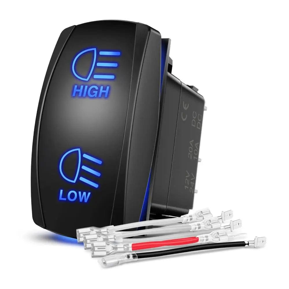 Rocker Switch 7Pin DPDT On/Off Momentary High Low Beam Headlights Rocker Switch Blue