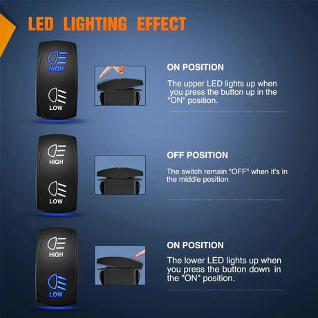 Rocker Switch 7Pin DPDT On/Off Momentary High Low Beam Headlights Rocker Switch Blue