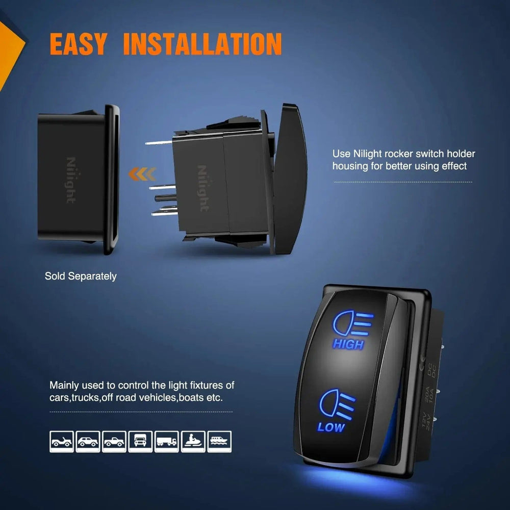 Rocker Switch 7Pin DPDT On/Off Momentary High Low Beam Headlights Rocker Switch Blue