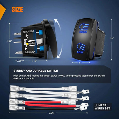 Rocker Switch 7Pin DPDT On/Off Momentary High Low Beam Headlights Rocker Switch Blue