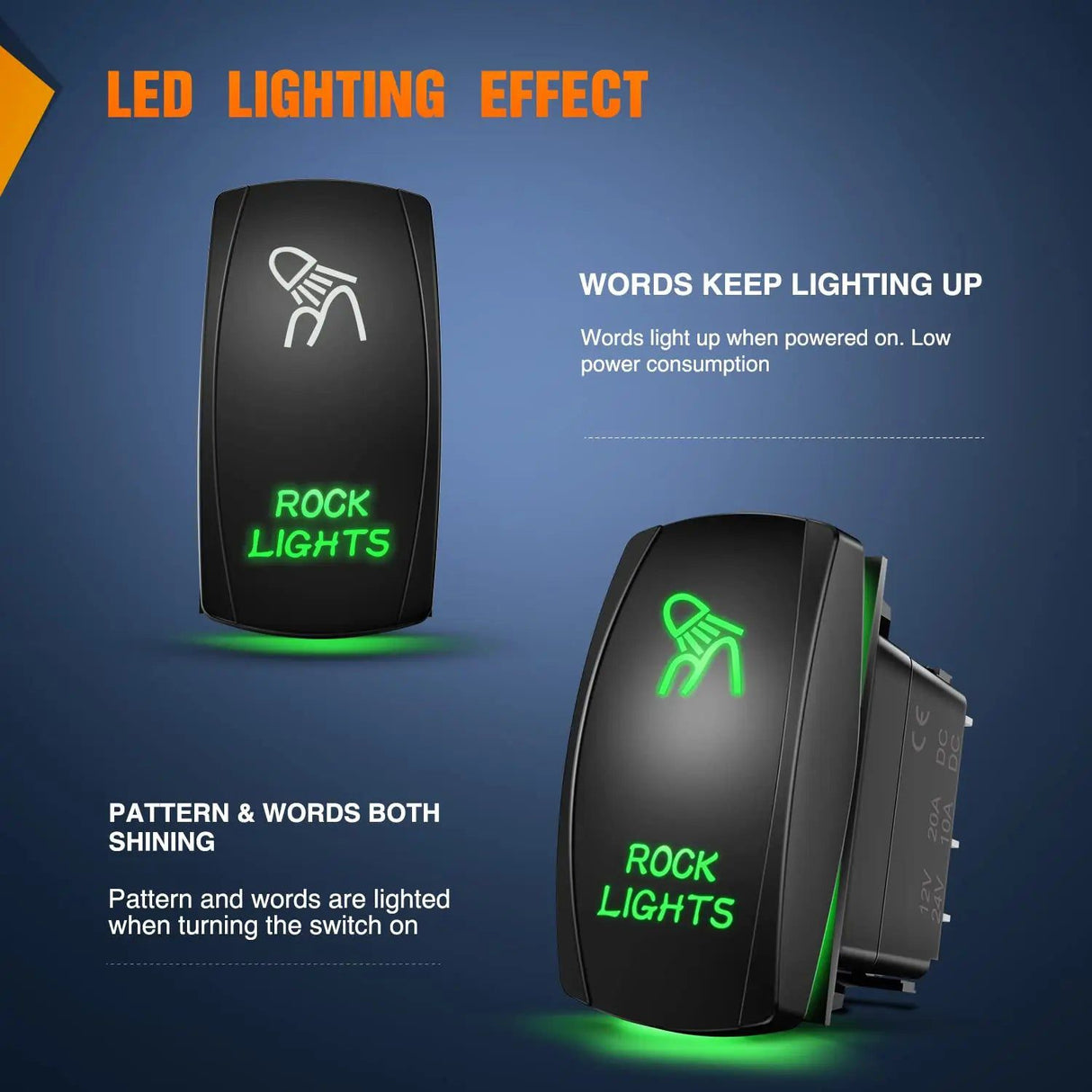 Vehicle Parts & Accessories 5Pin Laser On/Off Rock Lights Rocker Switch Green