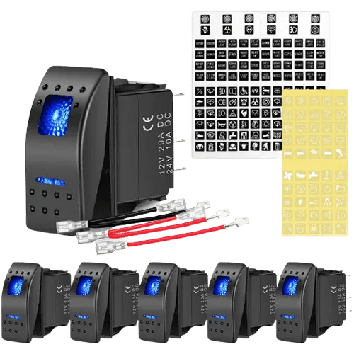 Rocker Switch 6Pcs 5Pin SPST On/Off Rocker Switch Blue