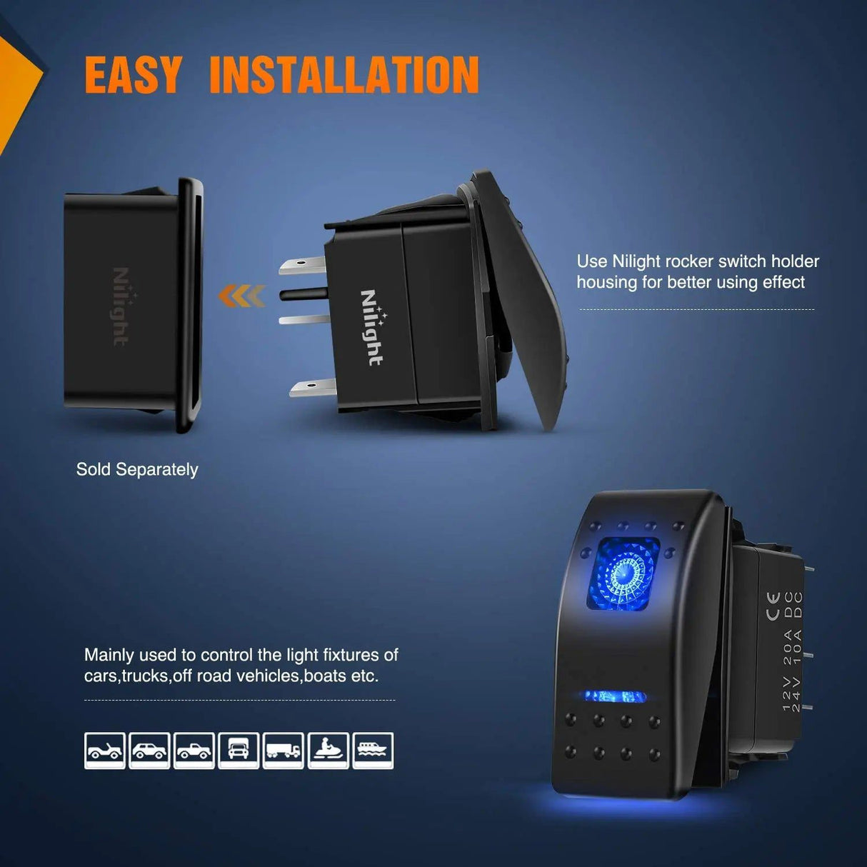 Rocker Switch 6Pcs 5Pin SPST On/Off Rocker Switch Blue