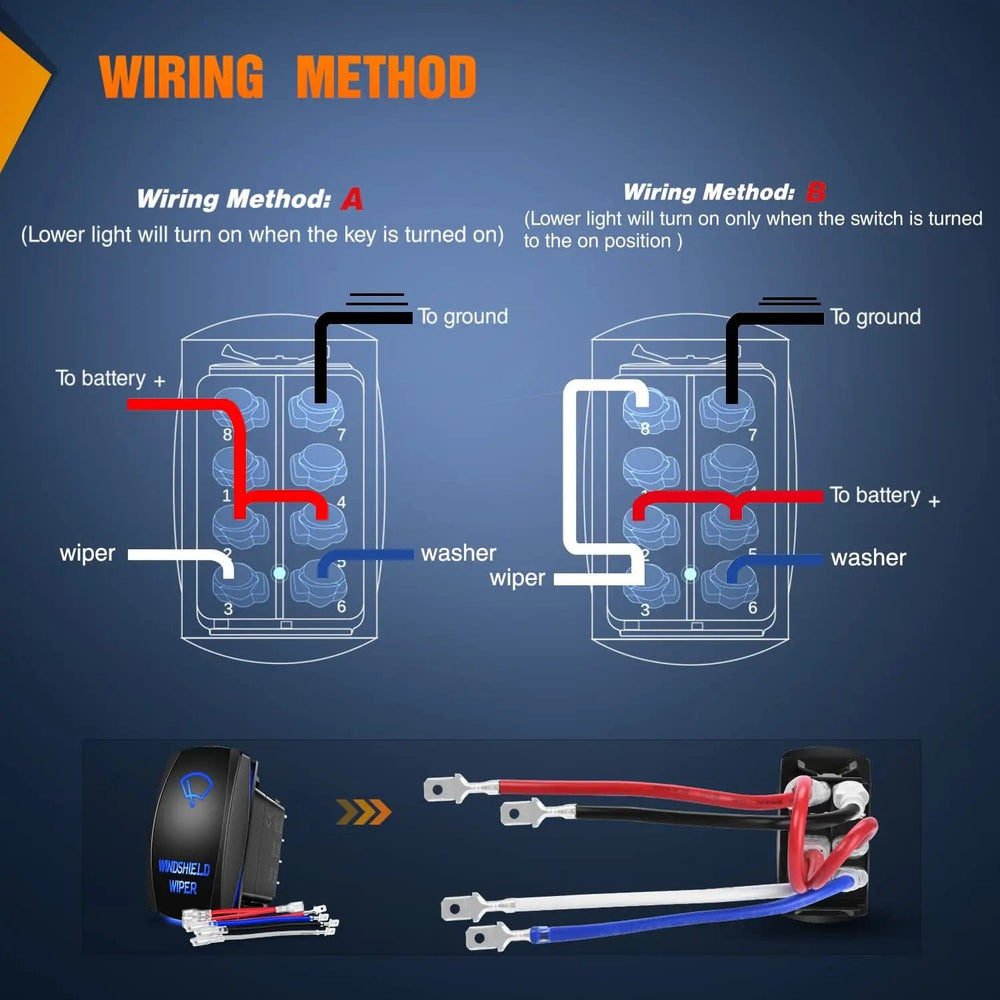 Rocker Switch 8Pin Laser DPDT Windshield Wiper On/Off Rocker Switch Blue