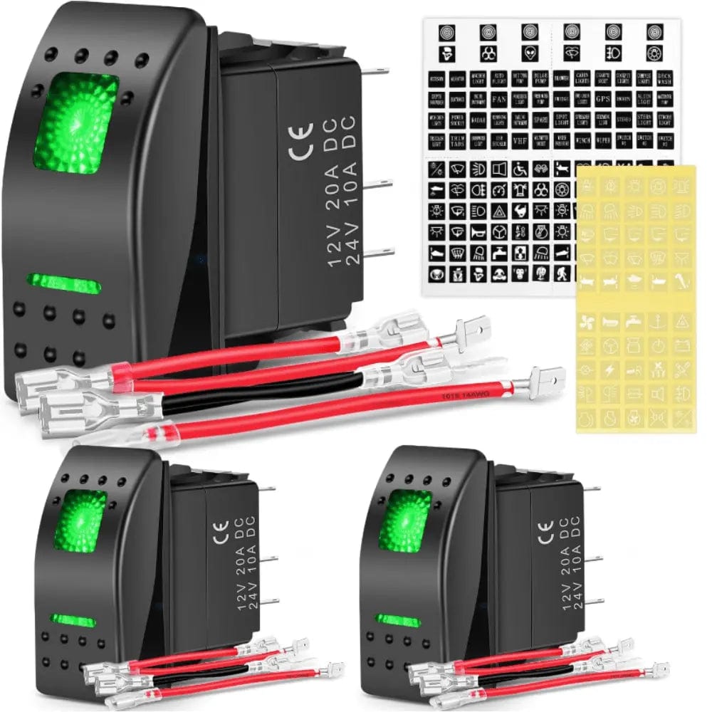 Rocker Switch 3Pcs 5Pin SPST On/Off Rocker Switch Green