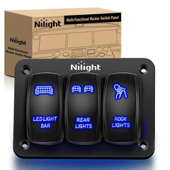 3Gang Led Light Bar/Rear Lights/Rock Lights 5Pin ON/Off Rocker Switch Panel Blue