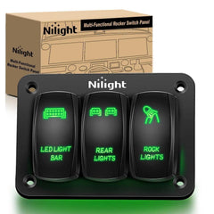 3Gang Led Light Bar/Rear Lights/Rock Lights 5Pin ON/Off Rocker Switch Panel Green