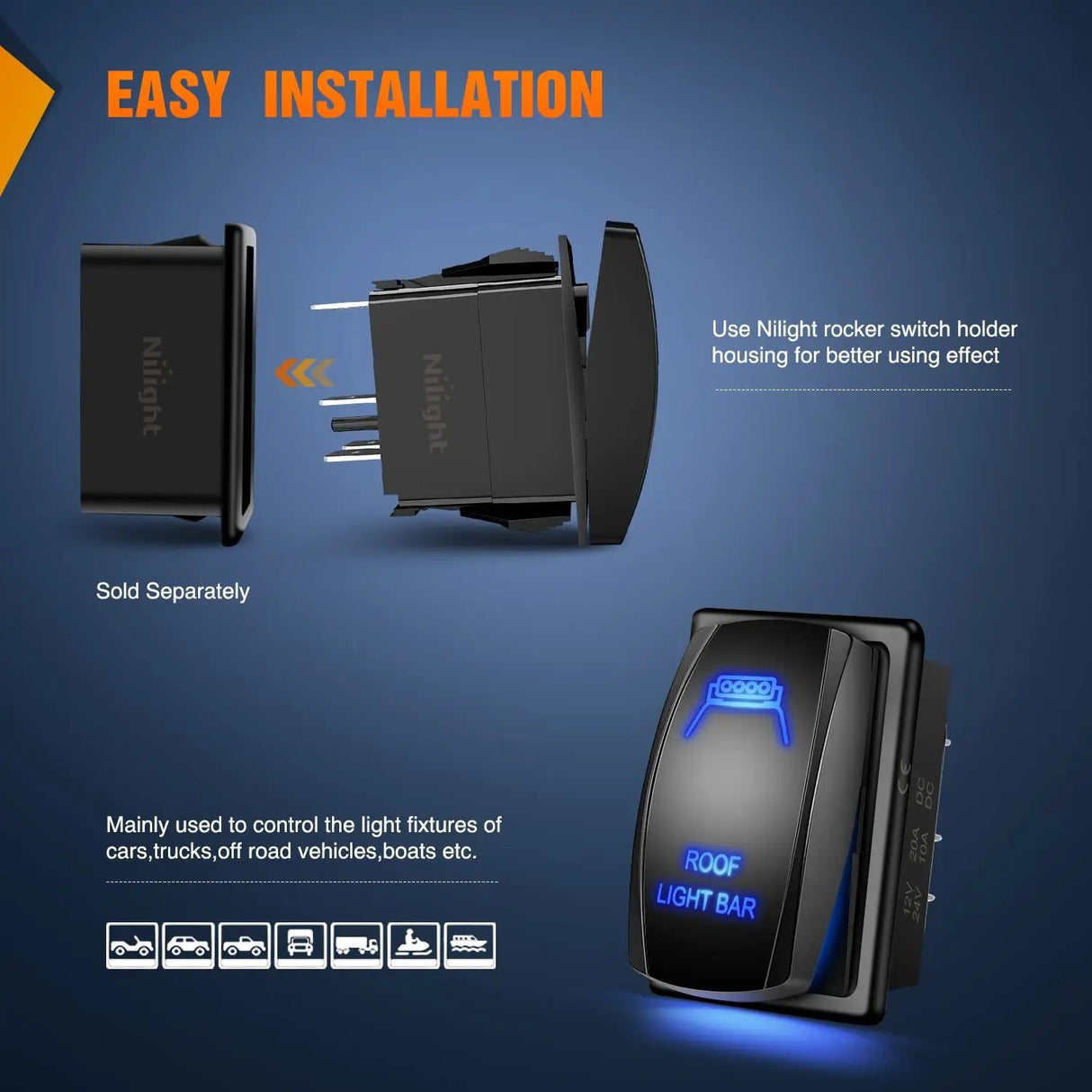 Vehicle Parts & Accessories 5Pin Laser On/Off Roof Light Bar Rocker Switch Blue