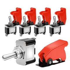 5Pcs Red Cover SPST ON/Off Toggle Switch