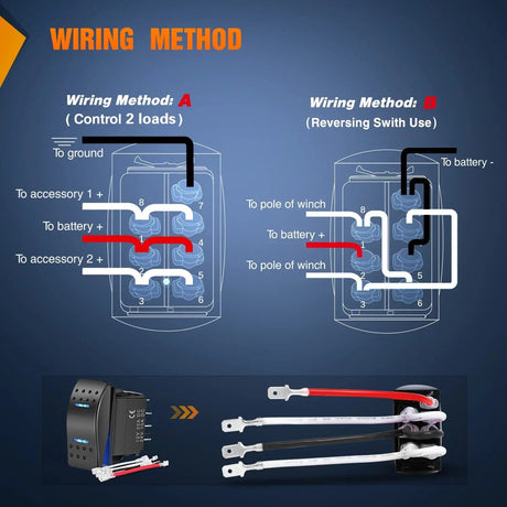 Rocker Switch 7Pin DPDT On/Off Winch Pump Rocker Switch Blue