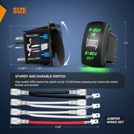 Vehicle Parts & Accessories 7Pin DPDT On/Off Winch in Out Rocker Switch Green