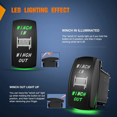 Vehicle Parts & Accessories 7Pin DPDT On/Off Winch in Out Rocker Switch Green