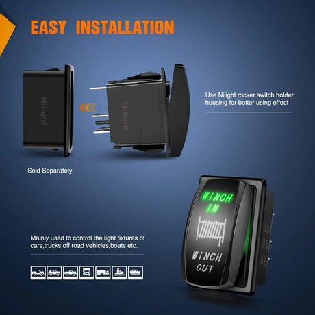 Vehicle Parts & Accessories 7Pin DPDT On/Off Winch in Out Rocker Switch Green